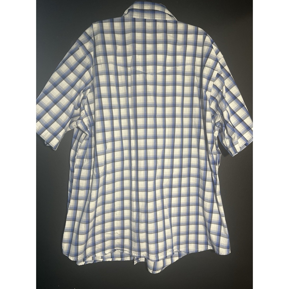 Wrangler Pearl Snap Shirt Men's XXL Blue Plaid Western Short Sleeve Cotton Top - Picture 2 of 3